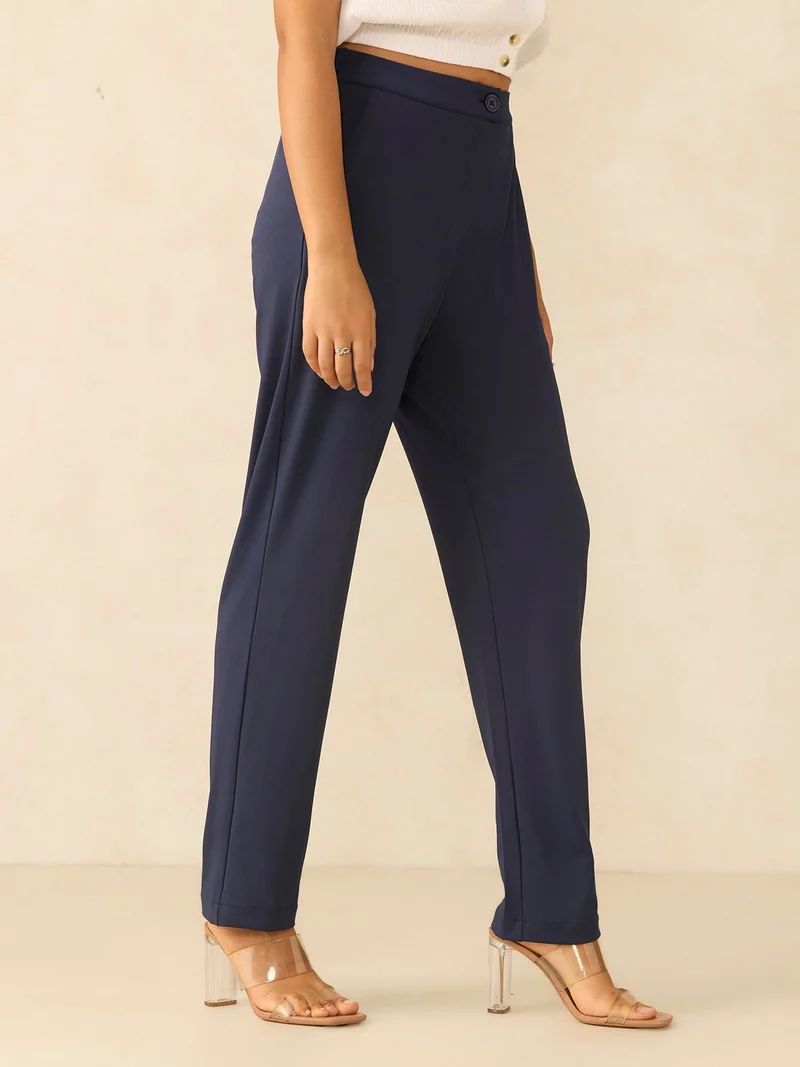 Outzidr  Navy Blue Ankle Length Trousers for Women | Best Price UAE